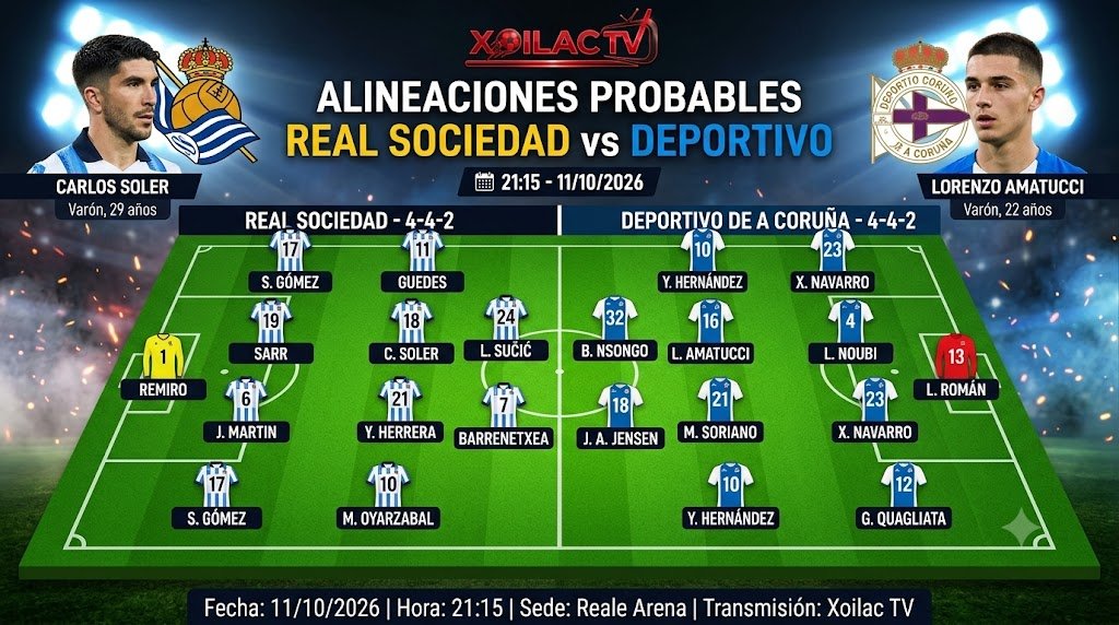 Sơ đồ chiến thuật và đội hình dự kiến trận Real Sociedad vs Deportivo đêm nay - Cập nhật từ Xoilac TV
