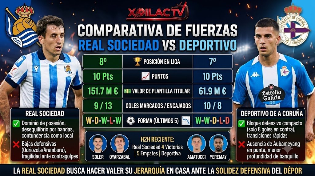 Bảng phân tích dữ liệu và so sánh sức mạnh phong độ Real Sociedad vs Deportivo trước trận đấu
